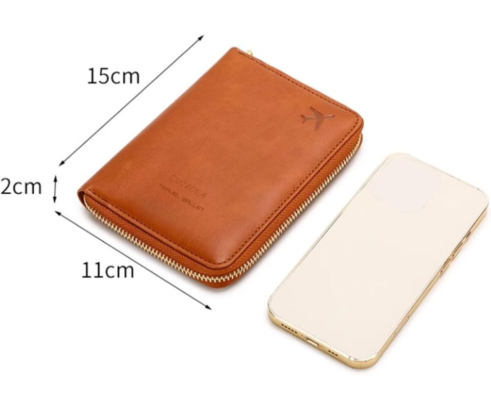 Mini porte feuille antivol - Portefeuille voyage SVELORA  marron dimensions