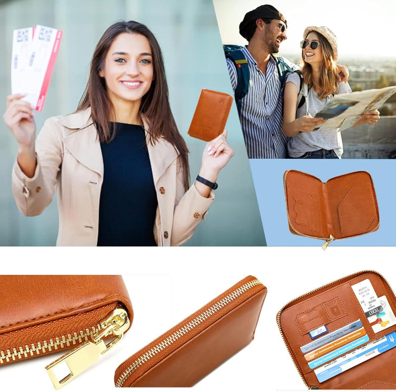 Mini porte feuille antivol - Portefeuille voyage SVELORA  marron lifestyle