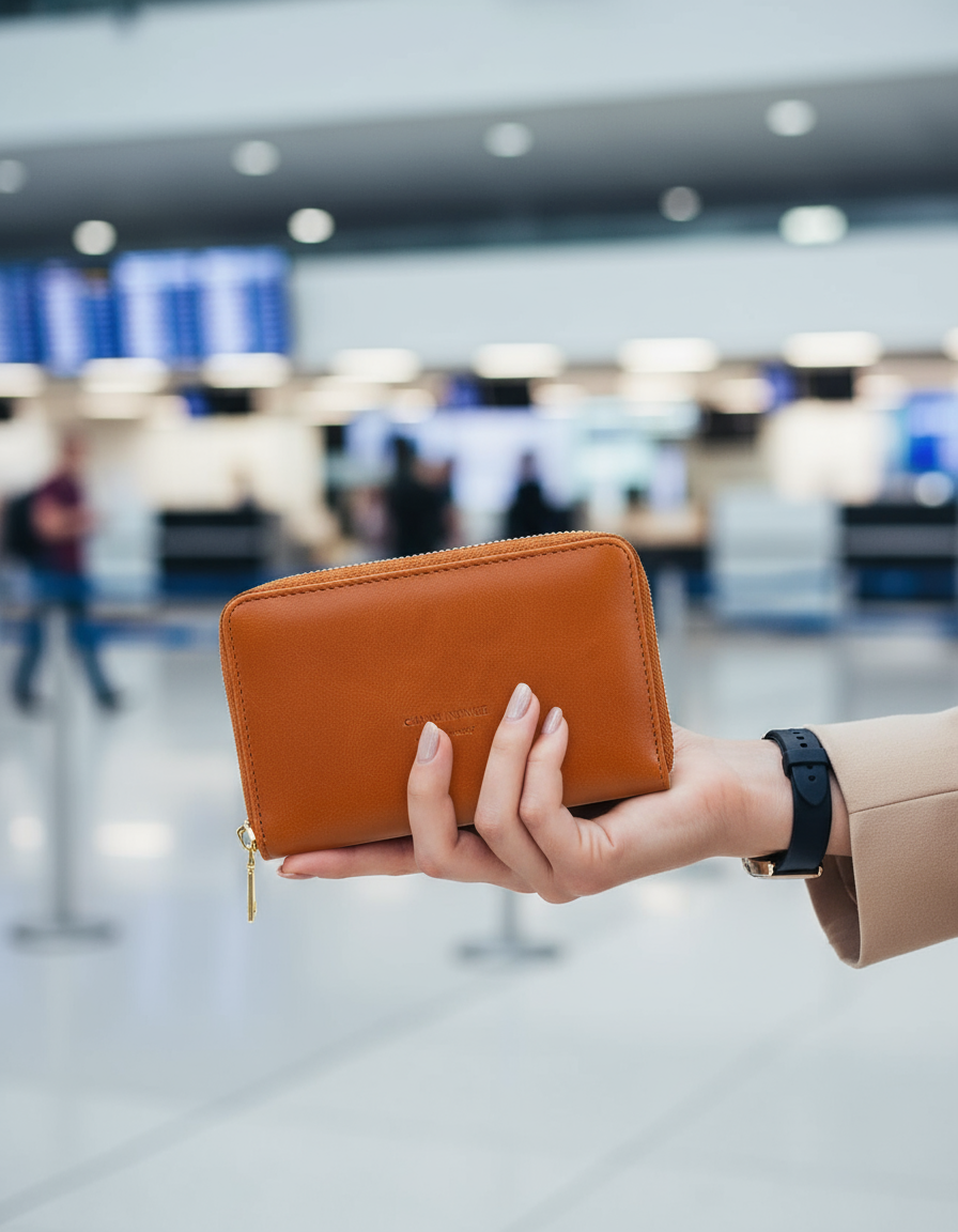 Mini porte feuille antivol - Portefeuille voyage SVELORA  marron travel