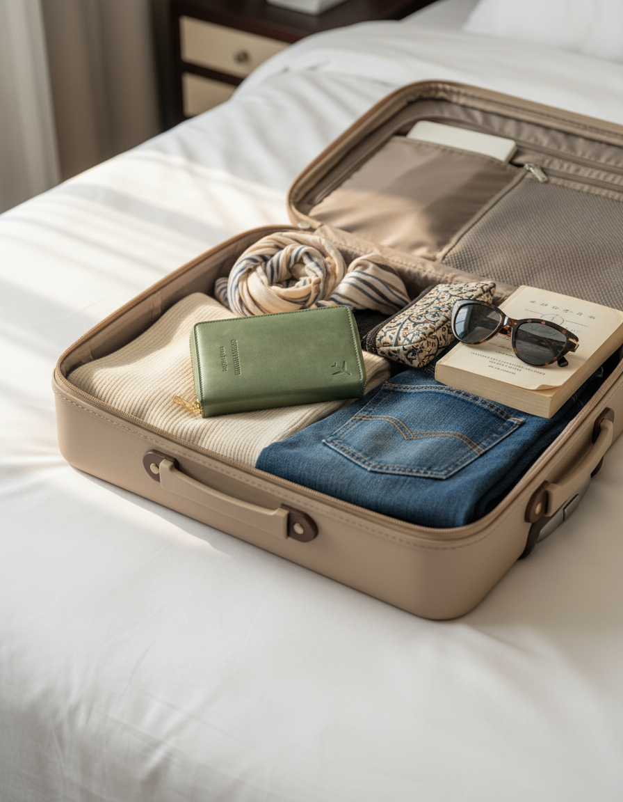 Mini porte feuille antivol - Portefeuille voyage SVELORA  vert valise