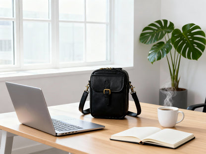 Sac_bandoulière_antivol_sac à compact main  svelora noir bureau