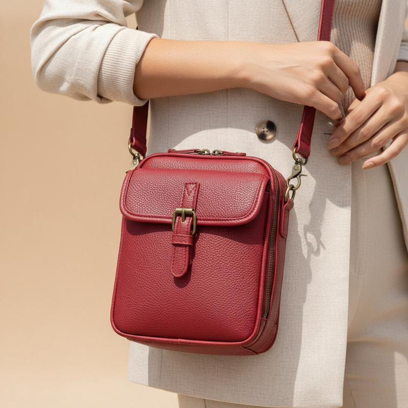 Sac_bandoulière_antivol_sac à compact main t svelora Sac_rouge_lifestyle_femme